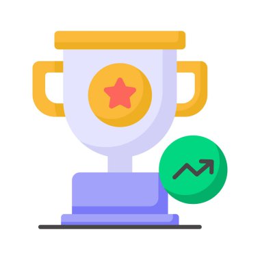 Büyüme grafiğinde başarı grafiğinin konsept simgesini gösteren kupa