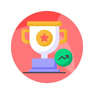 Büyüme grafiğinde başarı grafiğinin konsept simgesini gösteren kupa