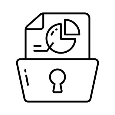 Güvenli veri analizinin konsept vektörünü gösteren anahtar deliğiyle sayfa üzerinde turta grafiği