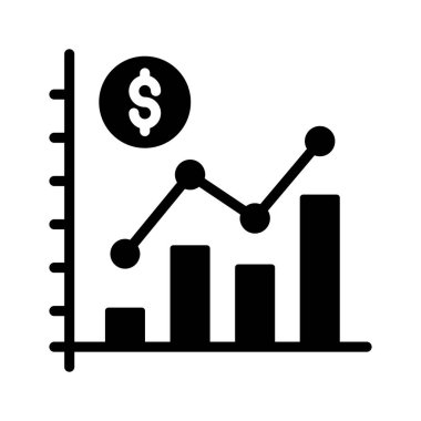 Madeni verilerin analizi ve yorumunu temsil eden çubuk tablo ve dolar para, mali veri analiz vektörü