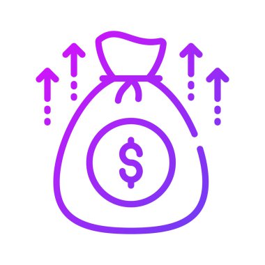 Yükselen oklarla dolar çuvalı, teminatlı fon simgesi, premium vektör