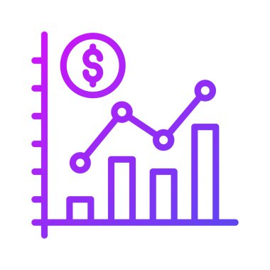 Madeni verilerin analizi ve yorumunu temsil eden çubuk tablo ve dolar para, mali veri analiz vektörü
