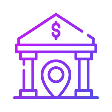 Banka binasının lokasyon iğnesi banka konumu konsept vektörünü gösterir