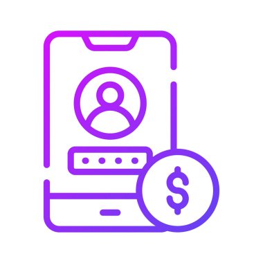 Kullanıcı ve parola mobil içinde dolar gösterme konsept bankacılık uygulaması simgesi, premium kullanıma hazır