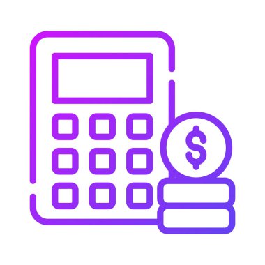 Muhasebe konsepti vektörünü, para hesaplama simgesini belirten bozuk paralarla hesap makinesi