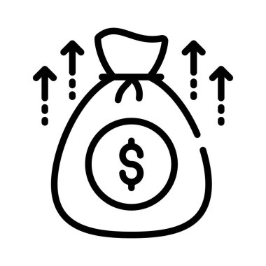 Yükselen oklarla dolar çuvalı, teminatlı fon simgesi, premium vektör