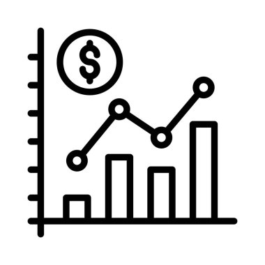Madeni verilerin analizi ve yorumunu temsil eden çubuk tablo ve dolar para, mali veri analiz vektörü