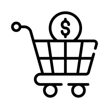 Alışverişin konsept konseptini belirten dolar taşıyan alışveriş arabası.