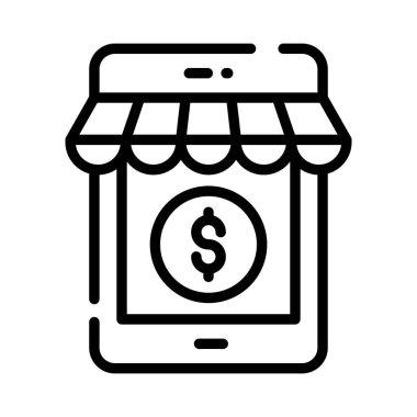 Telefonun içinde dolar sikkesi, m ticaret simgesi konsepti, mobil mağaza vektör tasarımı.