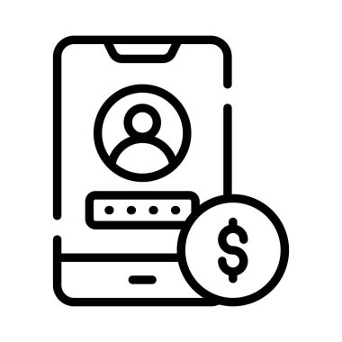 Kullanıcı ve parola mobil içinde dolar gösterme konsept bankacılık uygulaması simgesi, premium kullanıma hazır