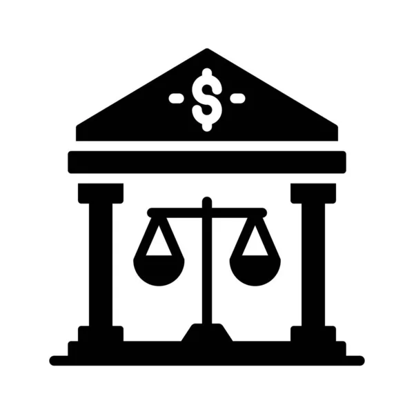 Balança Escala Com Edifício Bancário Mostrando Ícone Conceito Direito Bancário — Vetor de Stock
