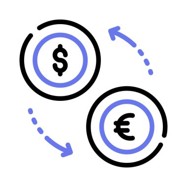 Para değişim vektörü, para birimi dönüştürücü simgesini belirten oklu para birimi