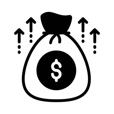 Yükselen oklarla dolar çuvalı, teminatlı fon simgesi, premium vektör