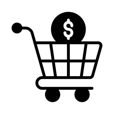 Alışverişin konsept konseptini belirten dolar taşıyan alışveriş arabası.