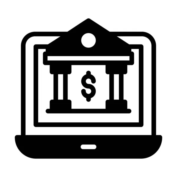 Prédio Bancário Com Laptop Retratando Site Banco Ícone Conceito Bancário —  Vetores de Stock