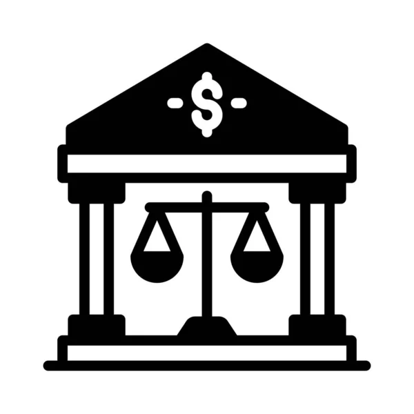 Balança Escala Com Edifício Bancário Mostrando Ícone Conceito Direito Bancário — Vetor de Stock
