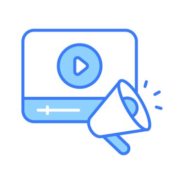 Video oynatıcı ile megafon video pazarlamasının modaya uygun simgesini gösteriyor