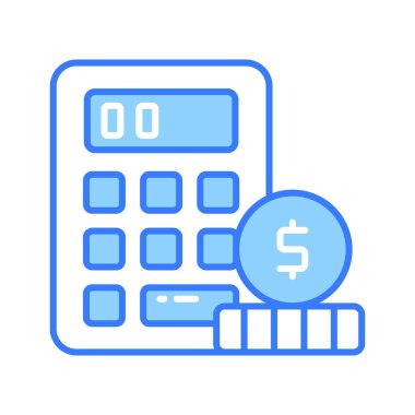 Muhasebe konsepti vektörünü, para hesaplama simgesini belirten bozuk paralarla hesap makinesi