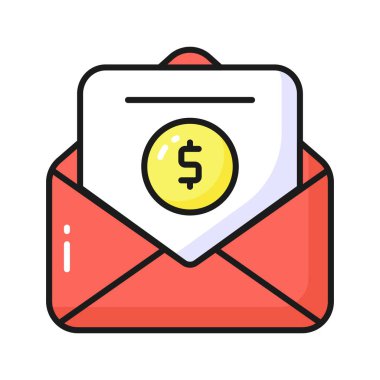 Zarfın içindeki mali posta konsepti simgesini gösteren dolar içeren belge