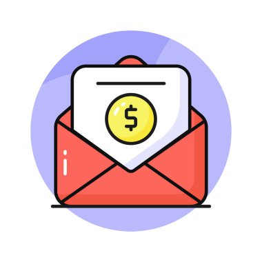 Zarfın içindeki mali posta konsepti simgesini gösteren dolar içeren belge