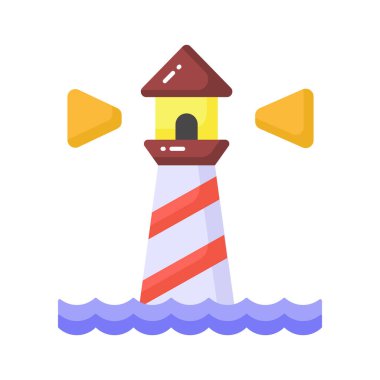 Denizdeki gemileri uyarmak ya da yönlendirmek için fener ışığı içeren bir kule. Deniz fenerinin iyi tasarlanmış simgesi.