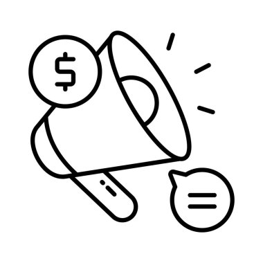 İş pazarlama ya da finansal pazarlama konsepti vektörünü belirten megafonla dolar ve sohbet balonu