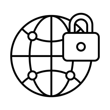 küresel ağ güvenliğinin vektörünü gösteren ağ küresi ile asma kilit