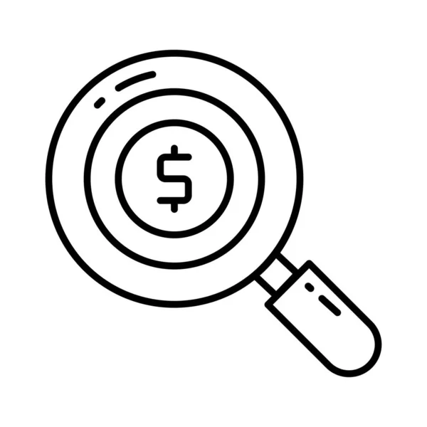 Vergrootglas Met Dollar Zoeken Naar Financiële Middelen Zoeken Naar Bedrijf — Stockvector