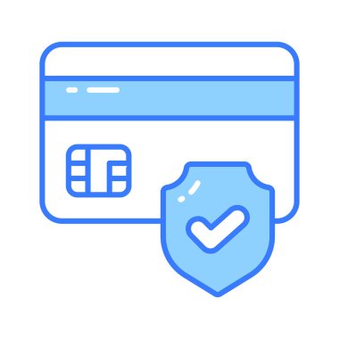 Güvenlik kalkanlı ATM kartı, güvenli ödeme konsepti simgesi, kredi kartı güvenlik vektörü