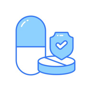 İlaç hapları içeren koruma kalkanı ilaç koruma ikonu, uyuşturucu güvenlik vektörü