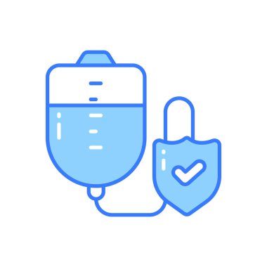 Koruyucu kalkanlı kan torbası, kan torbası koruma simgesi konseptini gösteriyor