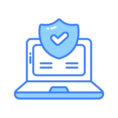 Dizüstü bilgisayarlı güvenlik kalkanı dizüstü bilgisayarın korunma simgesini gösteriyor