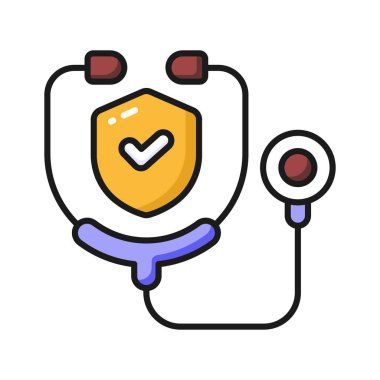 Steteskoplu güvenlik kalkanı, sağlık sigortası konsepti, sağlık sigortası vektörü