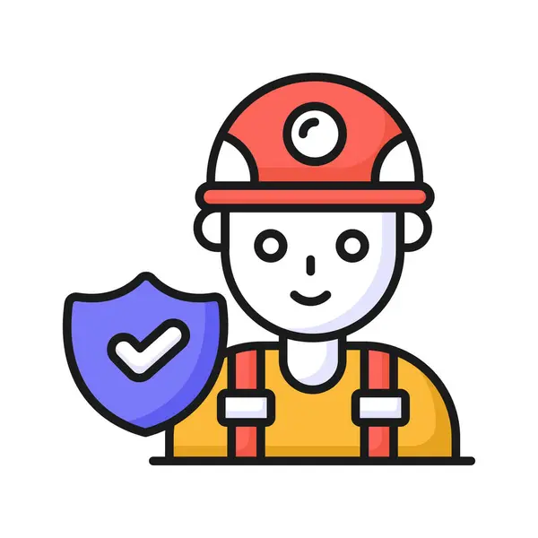 Proteção Escudo Com Avatar Trabalhador Proteção Trabalhador Projeto Vetor Seguro — Vetor de Stock