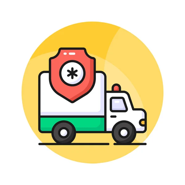 Ambulância Médica Veículo Emergência Com Escudo Médico Mostrando Ícone Conceito —  Vetores de Stock