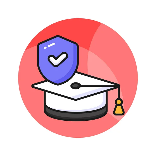 Sombrero Graduación Con Escudo Seguridad Que Muestra Icono Del Concepto — Vector de stock