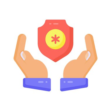 Ellerinde tıbbi kalkan, sağlık sigortası konsepti, sağlık sigortası vektörü