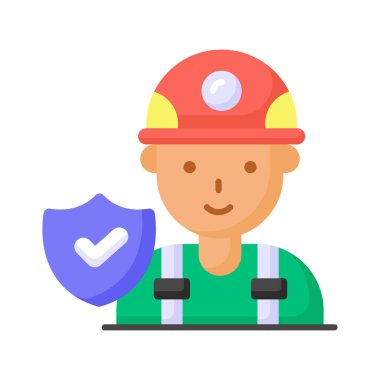 İşçi avatarıyla koruma kalkanı, işçi koruması, işçi sigorta vektör tasarımı