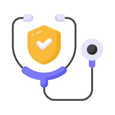 Steteskoplu güvenlik kalkanı, sağlık sigortası konsepti, sağlık sigortası vektörü