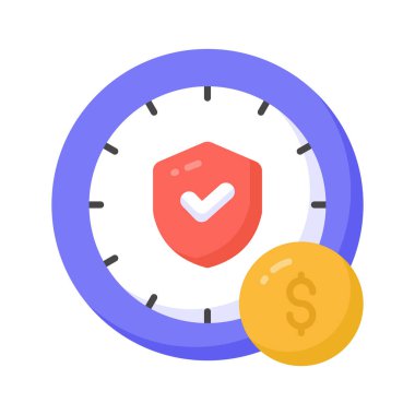 Saatli kalkan, koruma süresi, garanti dönemi simgesi tasarımı, premium vektör