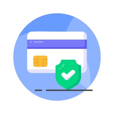 Güvenlik kalkanlı ATM kartı, güvenli ödeme konsepti simgesi, kredi kartı güvenlik vektörü