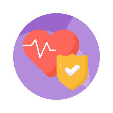 Kalp atışları kalp atışları, güvenlik kalkanı, konsept sağlık sigortası ikonu, kalp bakımı vektörü