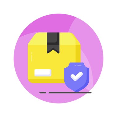 Karton kutu, teslimat paketi, kalkanlı nakliye kutusu, güvenli teslimat, teslimat güvenliği ve sigorta vektör tasarımı.