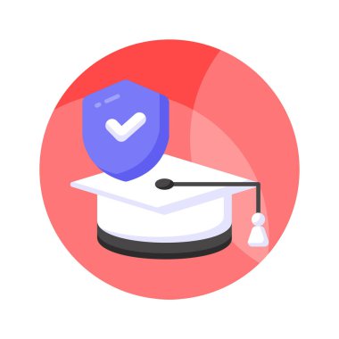 Güvenlik kalkanlı mezuniyet şapkası, konsept ikonu, eğitim sigortası, akademik sigorta