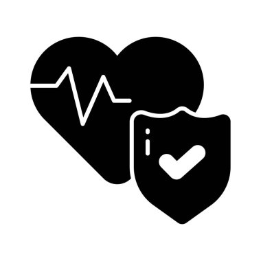 Kalp atışları kalp atışları, güvenlik kalkanı, konsept sağlık sigortası ikonu, kalp bakımı vektörü