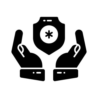 Ellerinde tıbbi kalkan, sağlık sigortası konsepti, sağlık sigortası vektörü