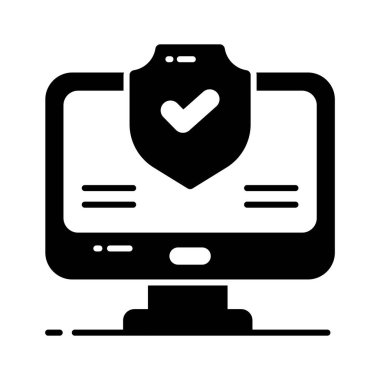 Monitörlü güvenlik kalkanı bilgisayar koruma simgesi konseptini gösteriyor