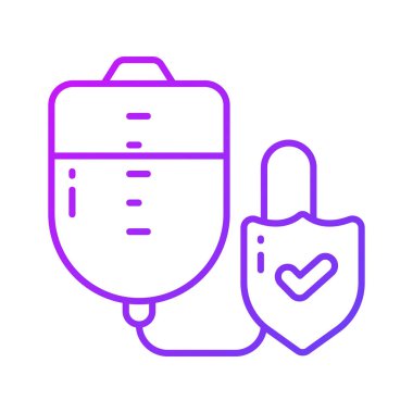 Koruyucu kalkanlı kan torbası, kan torbası koruma simgesi konseptini gösteriyor