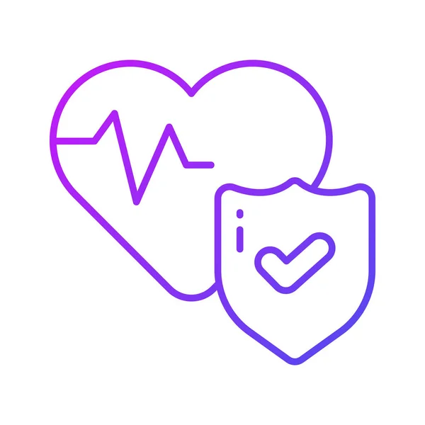 Ondes Battement Cœur Sur Cœur Avec Bouclier Sécurité Icône Concept — Image vectorielle