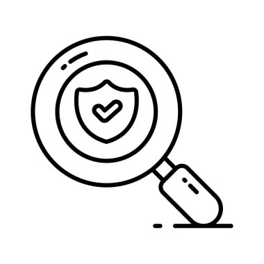 Büyüteçli güvenlik kalkanı, güvenlik arama simgesi, güvenlik denetimi vektör tasarımı